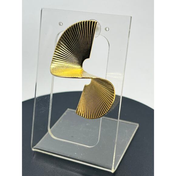SHASHI 1974 Designer Modern Artfully Twisted Fan Gold Tone Earring * Single - Picture 3 of 6